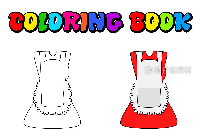 cartoon dress with pinafore coloring book, outline isolated on white background